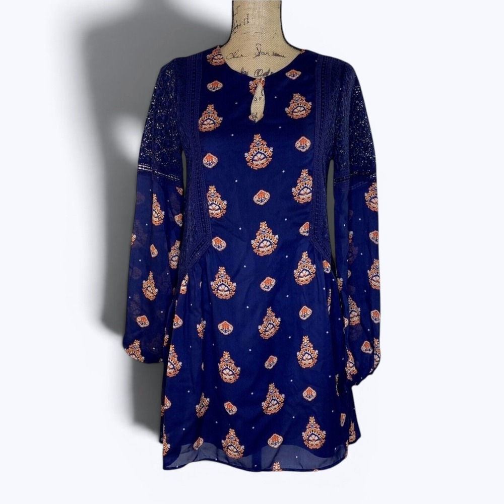 Miss Me Mini Dress Tunic Top Open Crochet Boho Festival‎ Country Casual Sz S